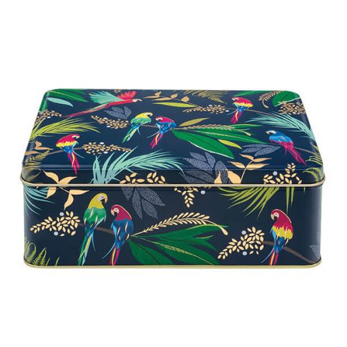 Parrot Print Rectangular Storage Tin By Sara Miller London